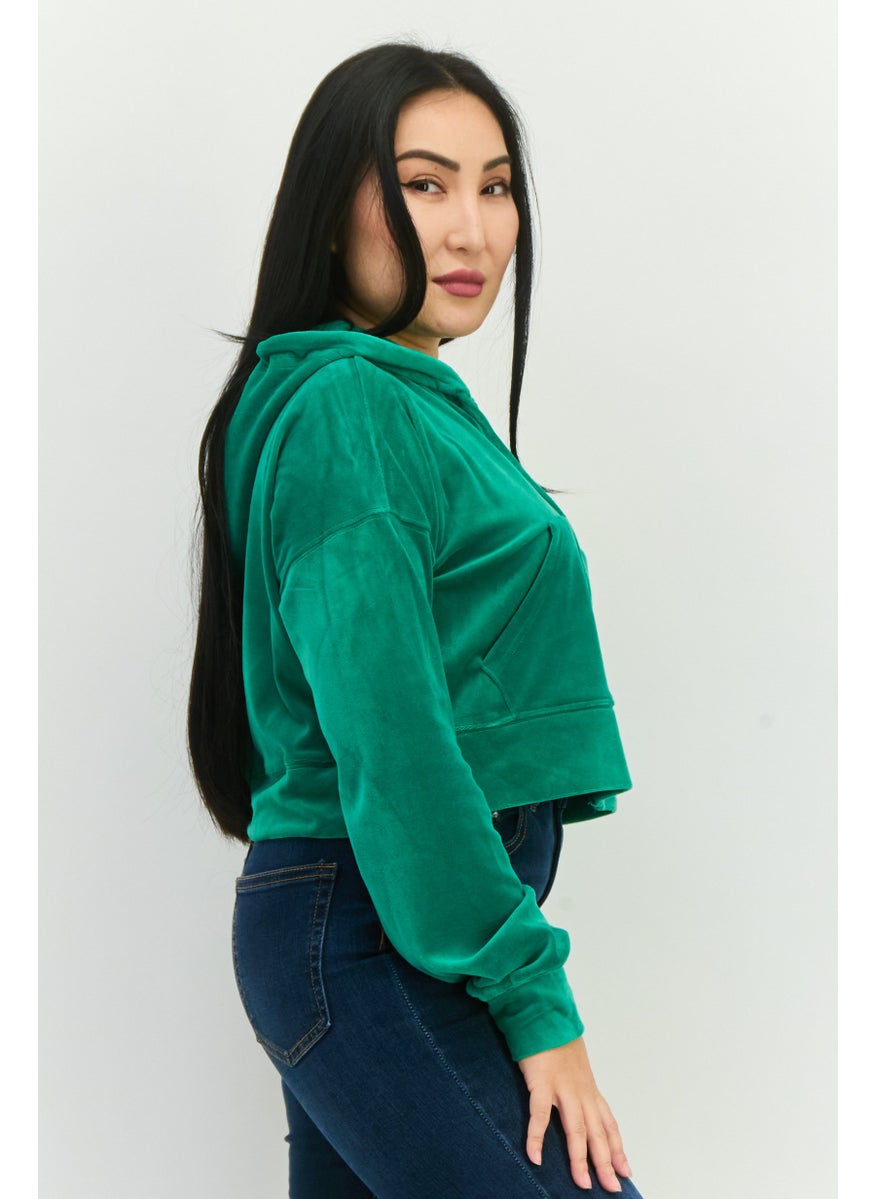 Women Hooded Plain Sweatshirt, Green