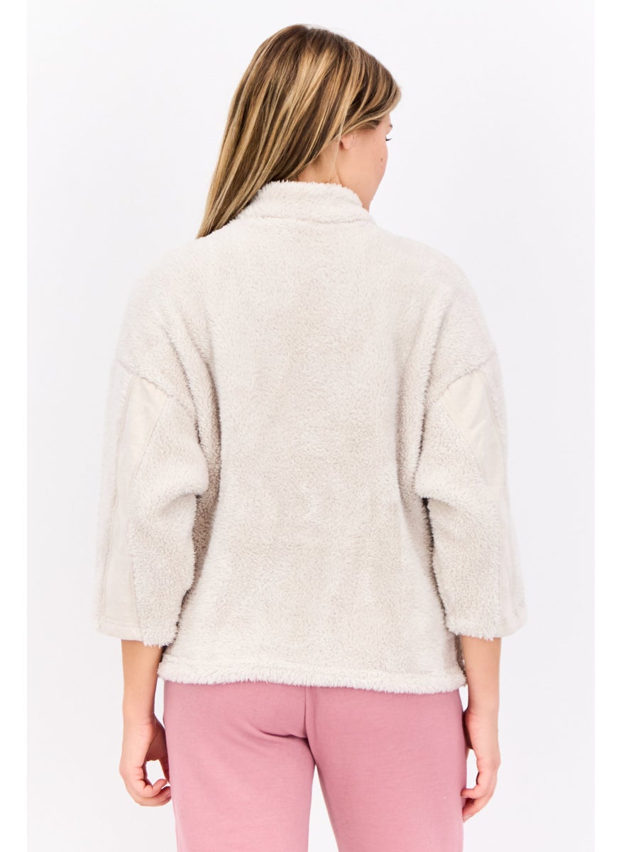 Women Sportswear Fit Half Zip Outdoor Sweatshirts, Off White
