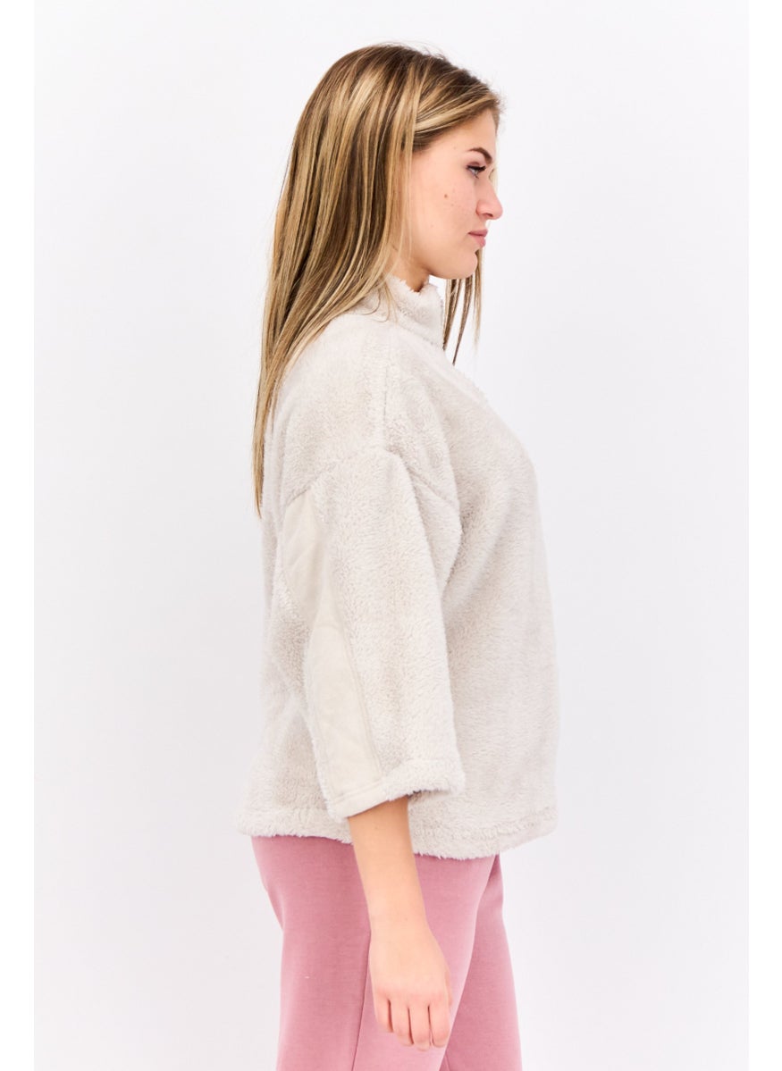 Women Sportswear Fit Half Zip Outdoor Sweatshirts, Off White