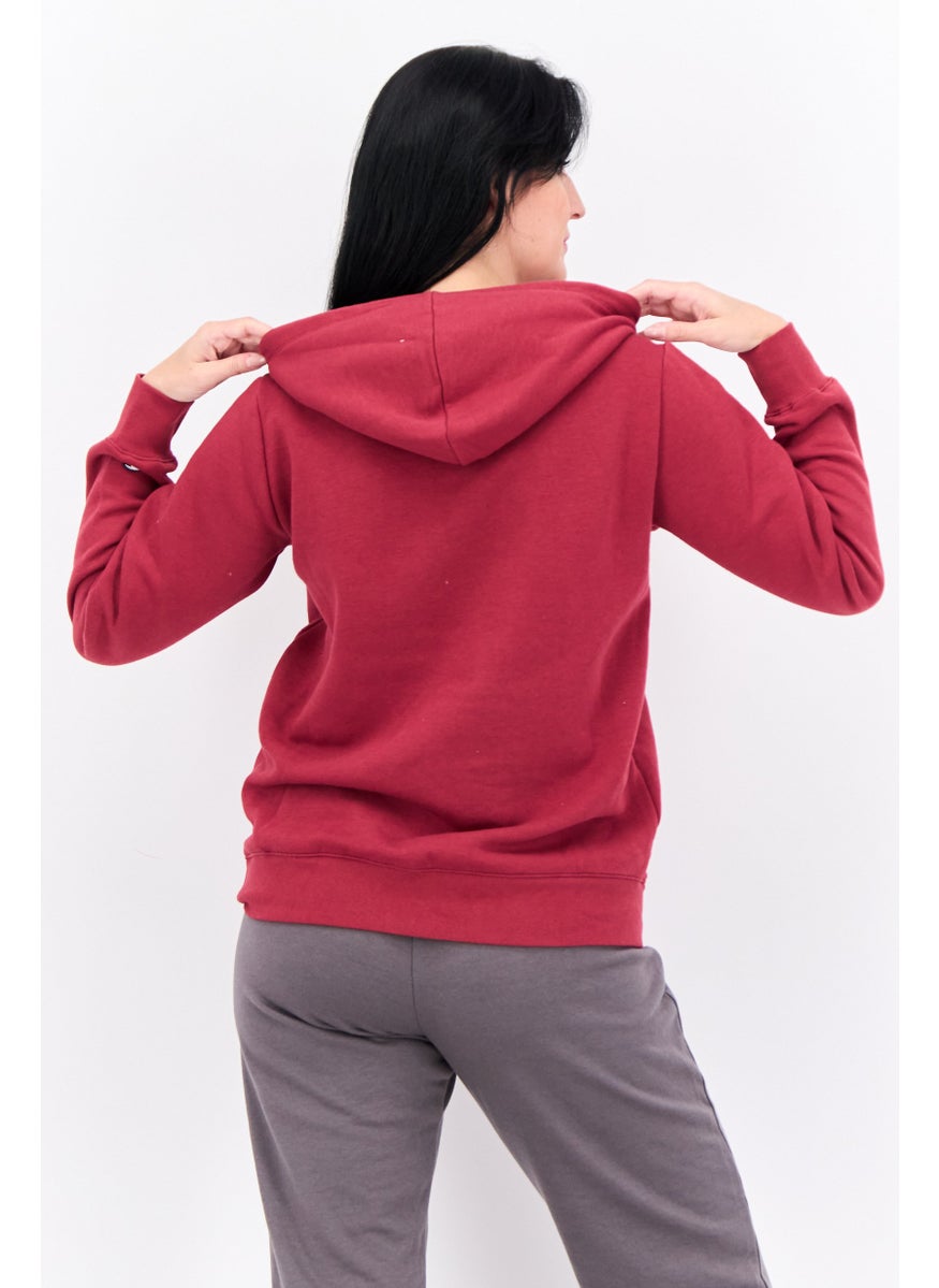 Women Regular Fit Long Sleeve Outdoor Hoodies, Maroon
