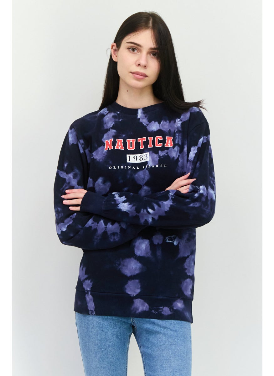 Women Crew Neck Tie dyed Long Sleeves Sweatshirt, Navy Combo