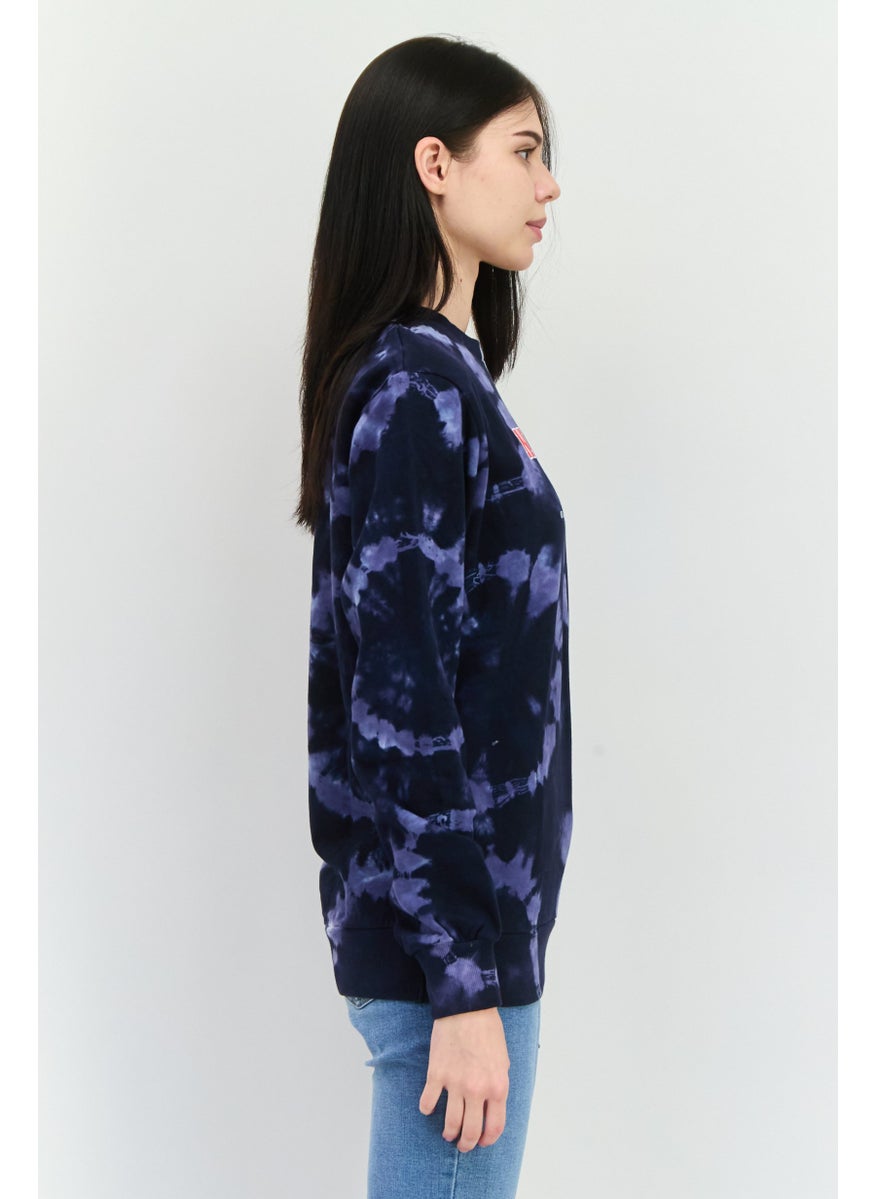 Women Crew Neck Tie dyed Long Sleeves Sweatshirt, Navy Combo