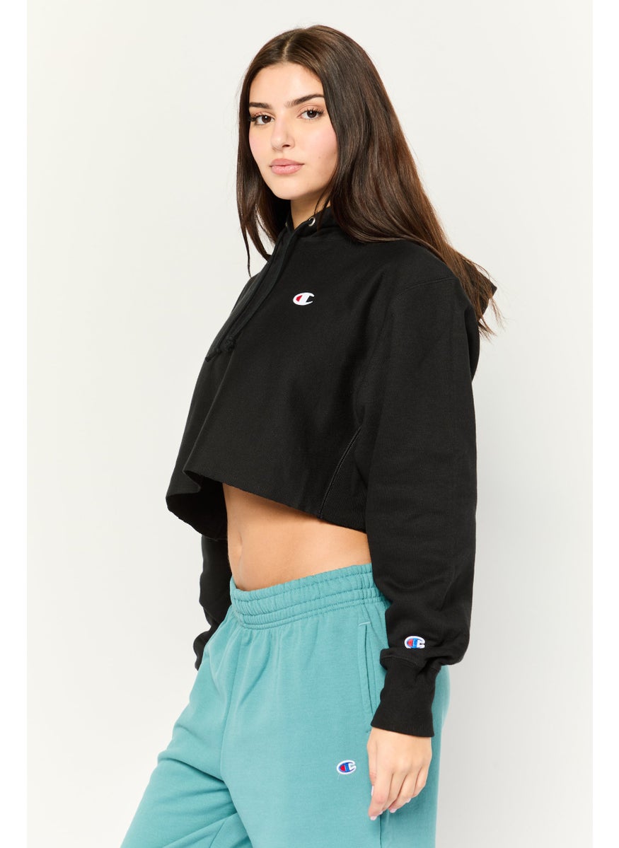 Women Sportswear Fit Long Sleeve Outdoor  Cropped Sweatshirt, Black