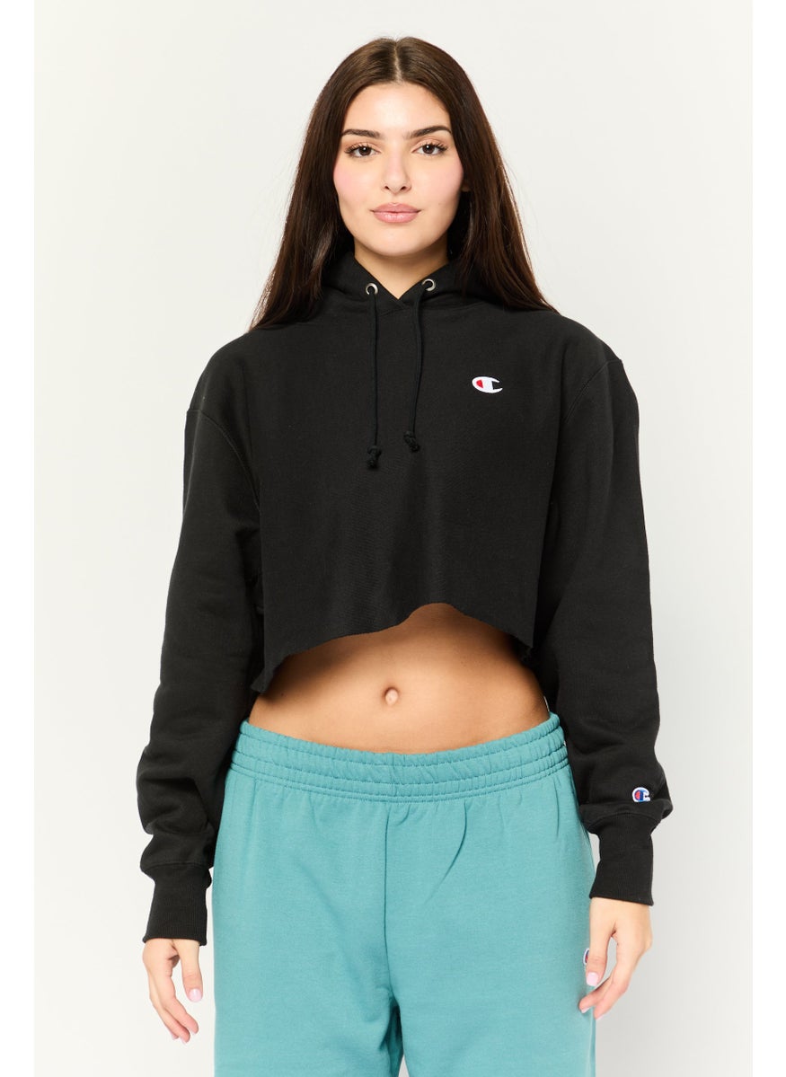 Women Sportswear Fit Long Sleeve Outdoor  Cropped Sweatshirt, Black