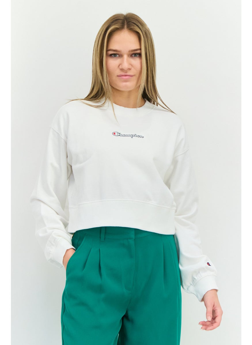 Women Sportswear Fit Long Sleeve Training Crop Sweatshirts, White