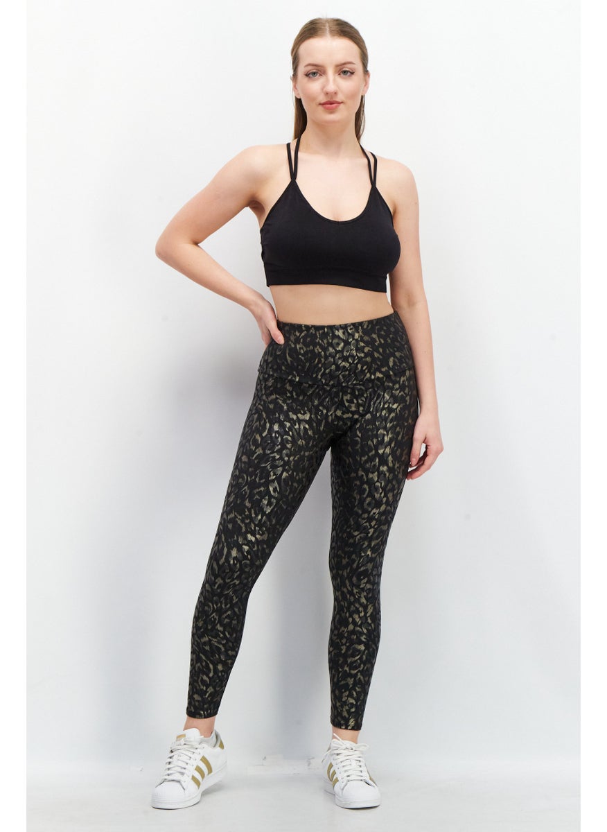 Women Full Length Allover Leggings, Black Combo