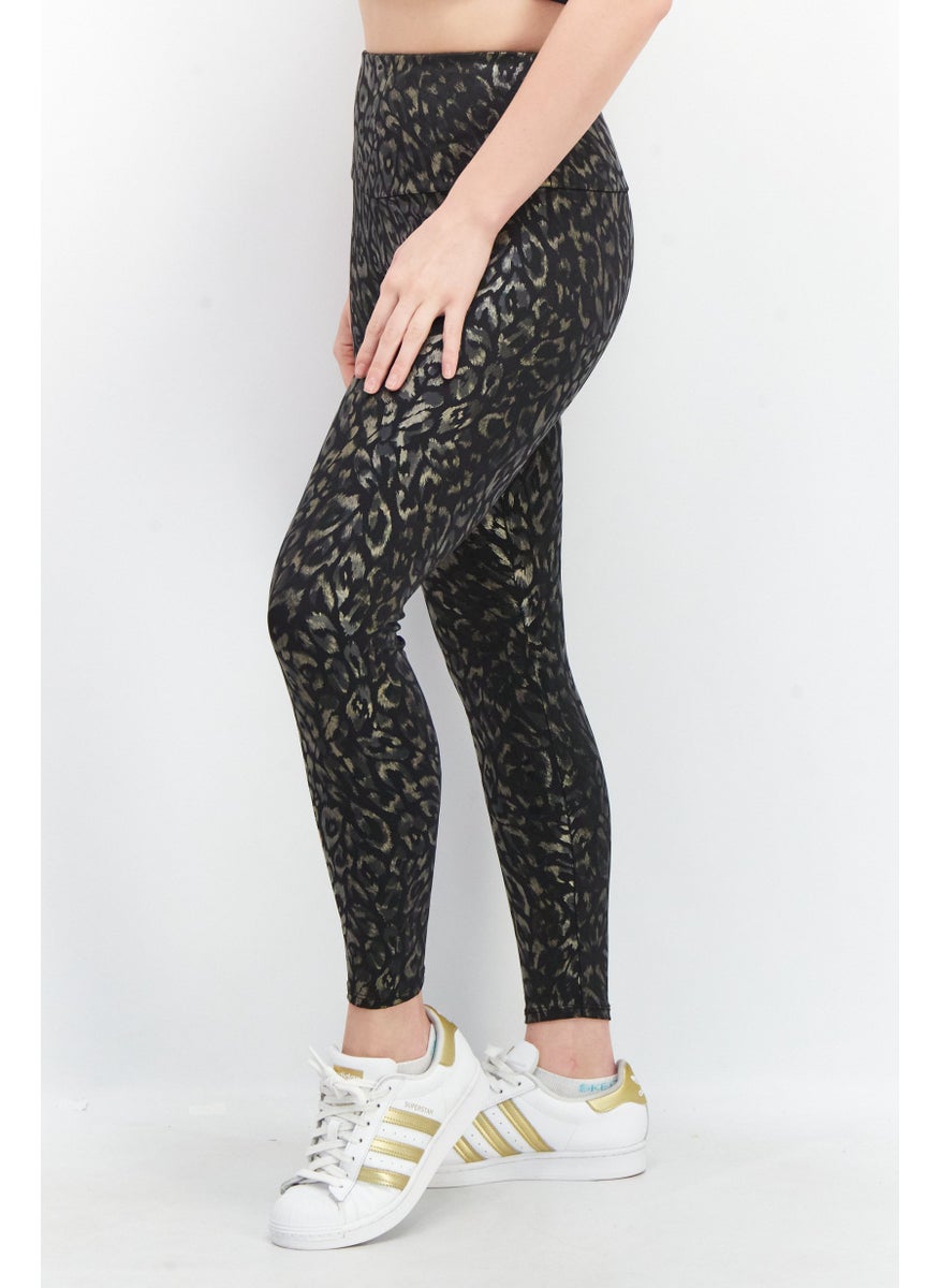 Women Full Length Allover Leggings, Black Combo