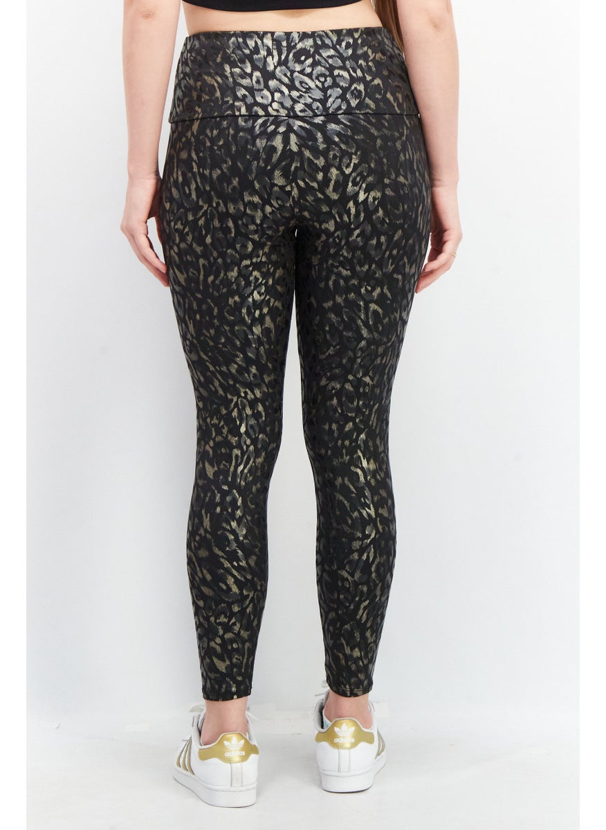 Women Full Length Allover Leggings, Black Combo