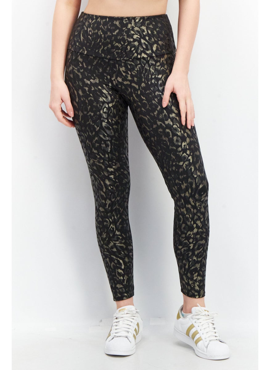 Women Full Length Allover Leggings, Black Combo
