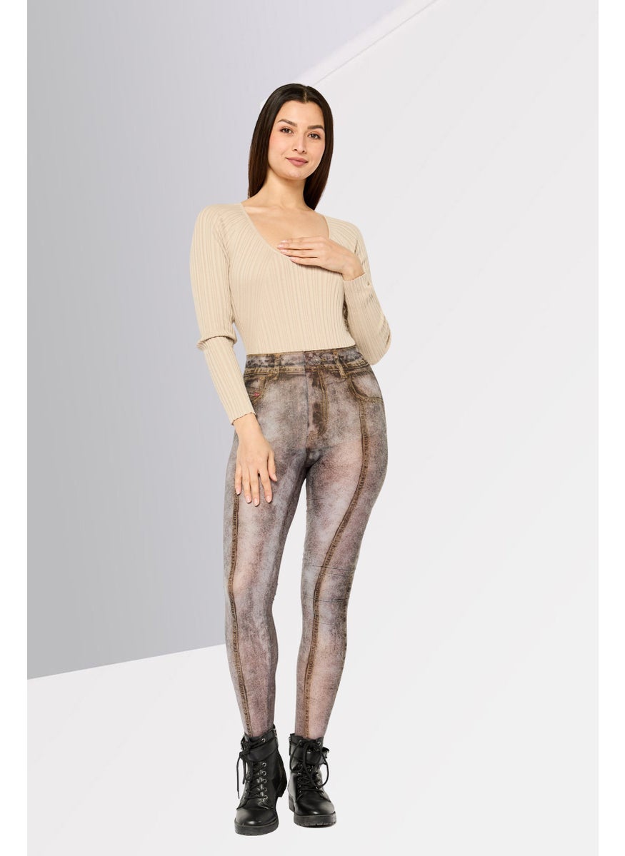 Women Full Length Washed Leggings, Grey