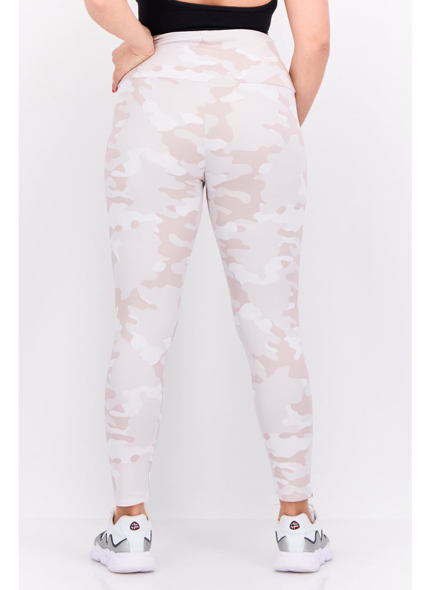 Women Camouflage Print Pull On Leggings, Beige
