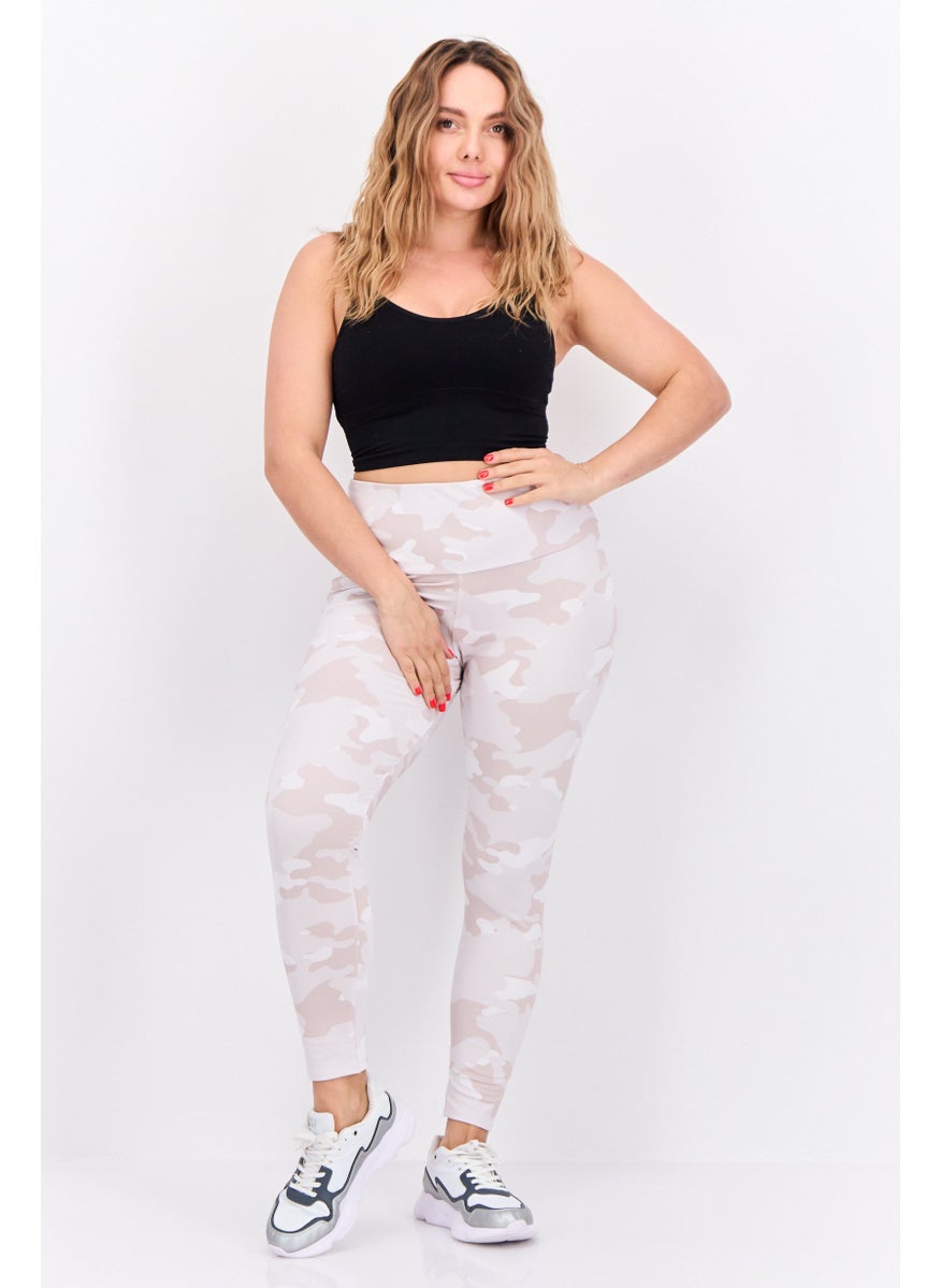 Women Camouflage Print Pull On Leggings, Beige