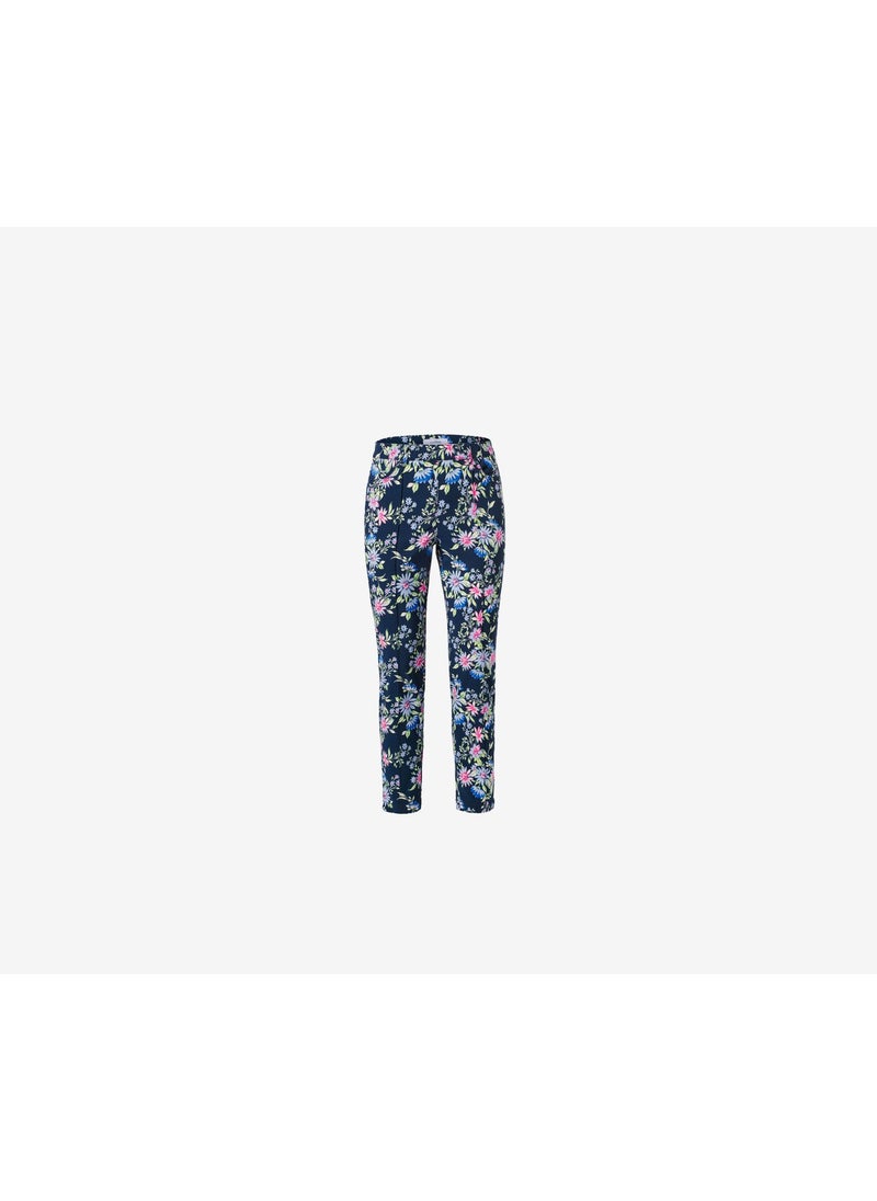 Women Regular Fit Allover Print Straight Leg Pants, Navy Combo