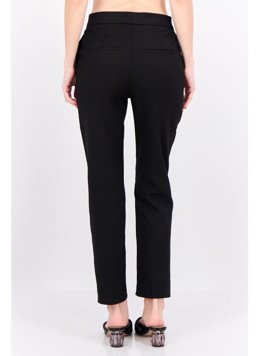 Women Regular Fit Plain Straight Leg Pants, Black