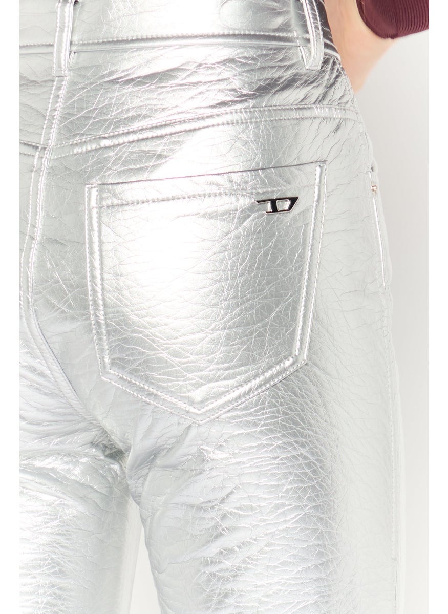 Women Regular Fit Solid Straight Leg Pants, Silver