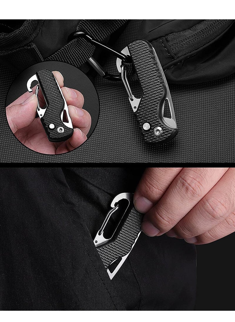 Pocket Box Opener, Bottle Opener, Keychain Box Cutter, Package Opener, Small Pocket Box/ Seatbelt/ Strap Cutter, Razor Sharp Serrated and Paratrooper Hook,  EDC Folding Tools for Women Men 2PCS