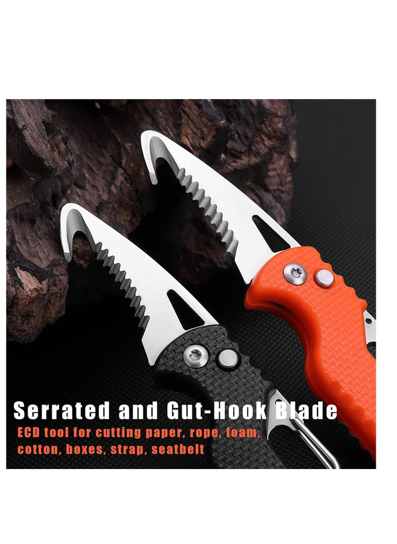 Pocket Box Opener, Bottle Opener, Keychain Box Cutter, Package Opener, Small Pocket Box/ Seatbelt/ Strap Cutter, Razor Sharp Serrated and Paratrooper Hook,  EDC Folding Tools for Women Men 2PCS