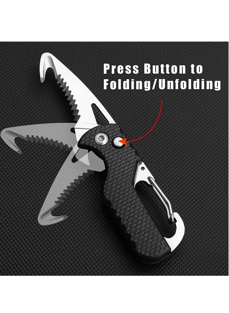 Pocket Box Opener, Bottle Opener, Keychain Box Cutter, Package Opener, Small Pocket Box/ Seatbelt/ Strap Cutter, Razor Sharp Serrated and Paratrooper Hook,  EDC Folding Tools for Women Men 2PCS