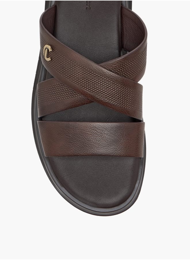 Men Textured Cross Strap Slip-On Sandals