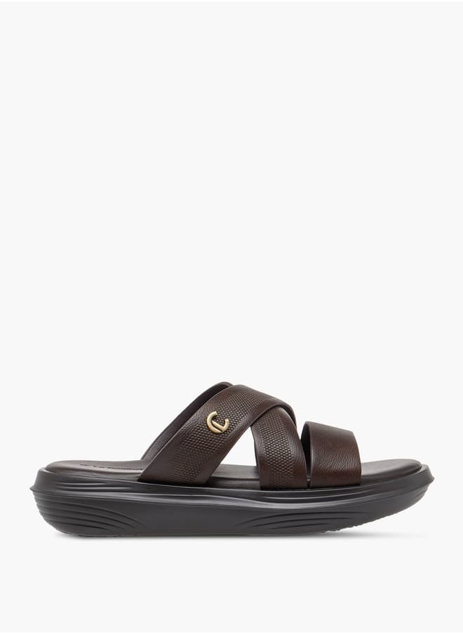Men Textured Cross Strap Slip-On Sandals