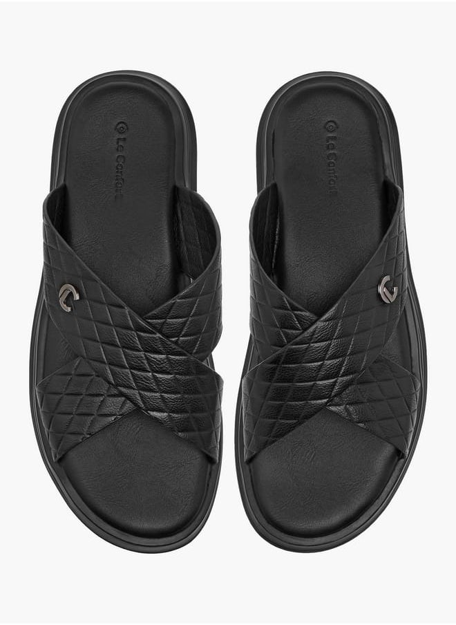 Men's Textured Slip-On Cross Strap Sandals