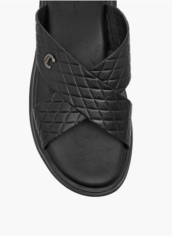 Men's Textured Slip-On Cross Strap Sandals