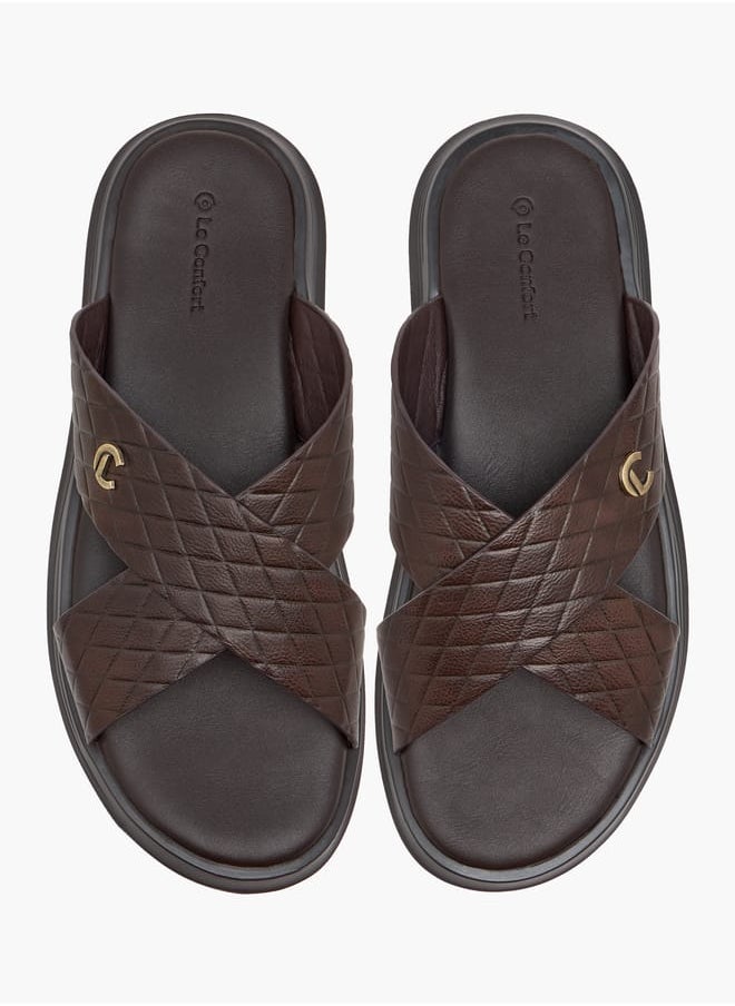 Men's Textured Slip-On Cross Strap Sandals