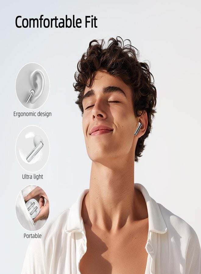 QT32 AilyBuds Clear Wireless Earbuds, 5.3 Bluetooth Connection, 13mm Drivers, Low Latency Mode, In-Ear Lightweight Design, 10-Minutes Quick Charge and 22.5 Hours Long Battery Life - white