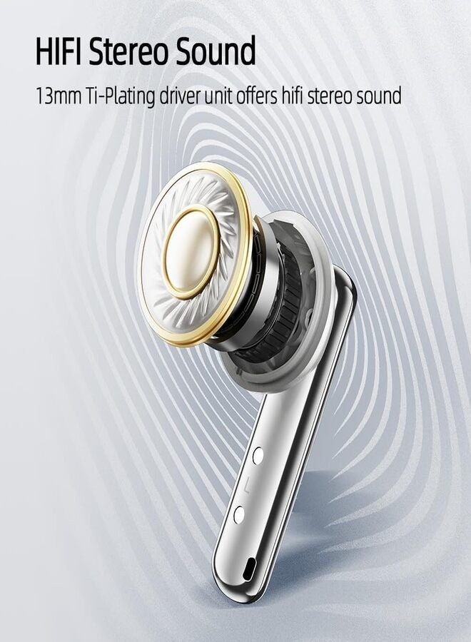 QT32 AilyBuds Clear Wireless Earbuds, 5.3 Bluetooth Connection, 13mm Drivers, Low Latency Mode, In-Ear Lightweight Design, 10-Minutes Quick Charge and 22.5 Hours Long Battery Life - white
