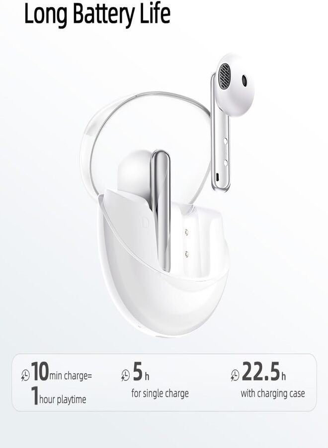 QT32 AilyBuds Clear Wireless Earbuds, 5.3 Bluetooth Connection, 13mm Drivers, Low Latency Mode, In-Ear Lightweight Design, 10-Minutes Quick Charge and 22.5 Hours Long Battery Life - white