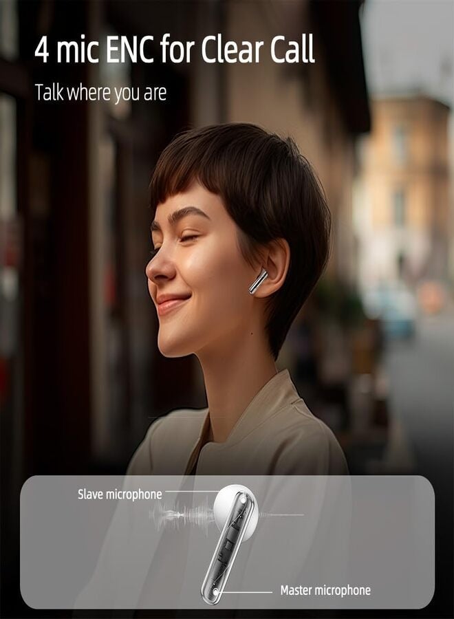 QT32 AilyBuds Clear Wireless Earbuds, 5.3 Bluetooth Connection, 13mm Drivers, Low Latency Mode, In-Ear Lightweight Design, 10-Minutes Quick Charge and 22.5 Hours Long Battery Life - white