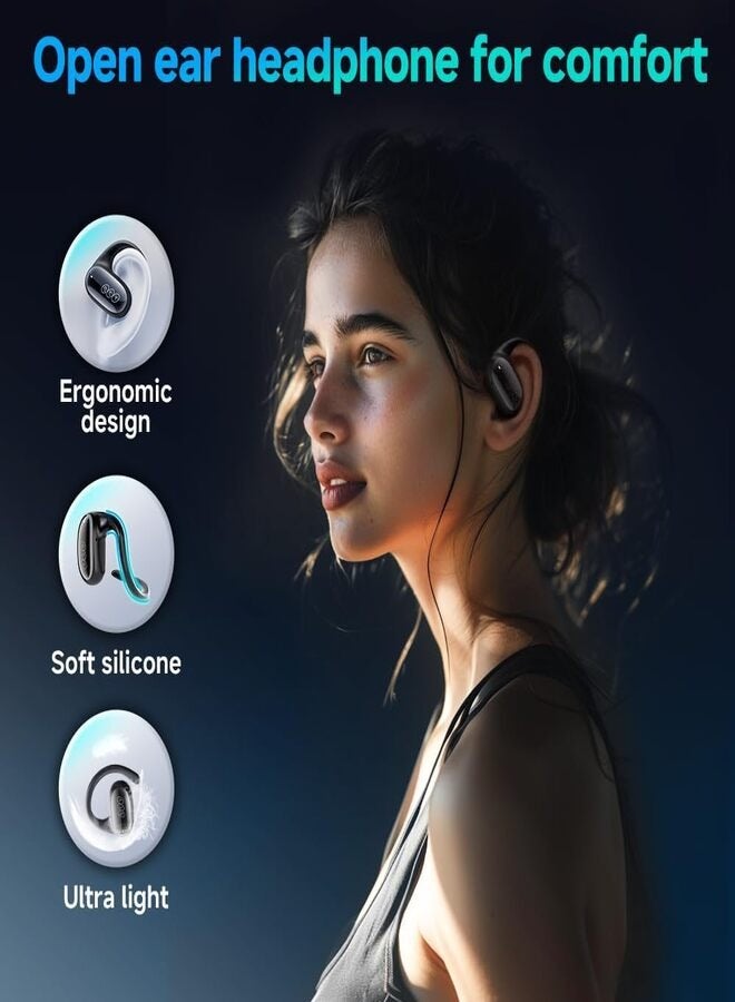 Crossky GTR2 Open Ear Earbuds, Bluetooth Headphones 5.4 Wireless Earbuds with Earhooks, 28H Playtime, Muiltpoint Connection, IPX5 Waterproof, Comfortable Ear Buds Compatible with iPhone & Android - black