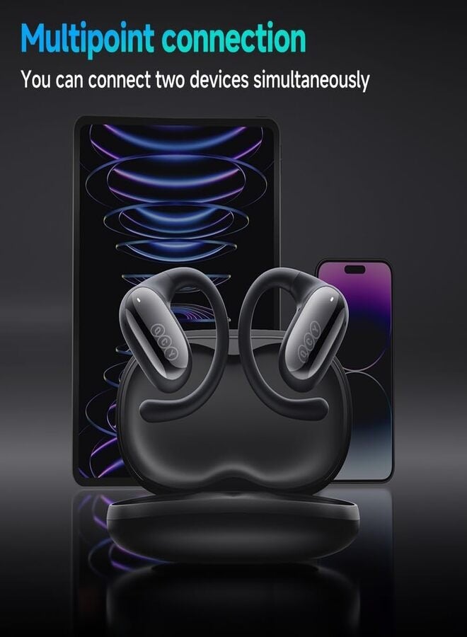 Crossky GTR2 Open Ear Earbuds, Bluetooth Headphones 5.4 Wireless Earbuds with Earhooks, 28H Playtime, Muiltpoint Connection, IPX5 Waterproof, Comfortable Ear Buds Compatible with iPhone & Android - black