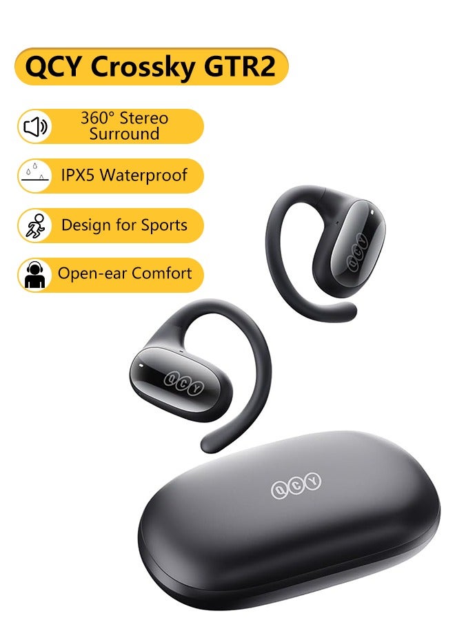 Crossky GTR2 Open Ear Earbuds, Bluetooth Headphones 5.4 Wireless Earbuds with Earhooks, 28H Playtime, Muiltpoint Connection, IPX5 Waterproof, Comfortable Ear Buds Compatible with iPhone & Android - black