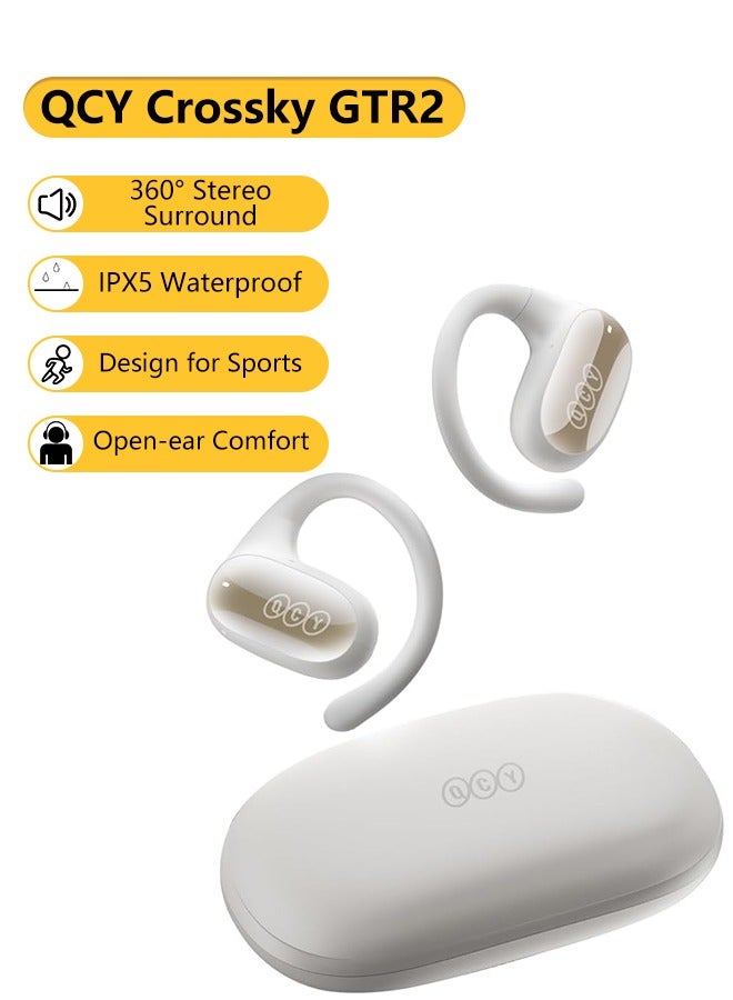 Crossky GTR2 Open Ear Earbuds, Bluetooth Headphones 5.4 Wireless Earbuds with Earhooks, 28H Playtime, Muiltpoint Connection, IPX5 Waterproof, Comfortable Ear Buds Compatible with iPhone & Android - white