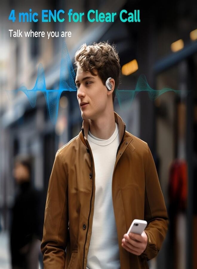 Crossky GTR2 Open Ear Earbuds, Bluetooth Headphones 5.4 Wireless Earbuds with Earhooks, 28H Playtime, Muiltpoint Connection, IPX5 Waterproof, Comfortable Ear Buds Compatible with iPhone & Android - white