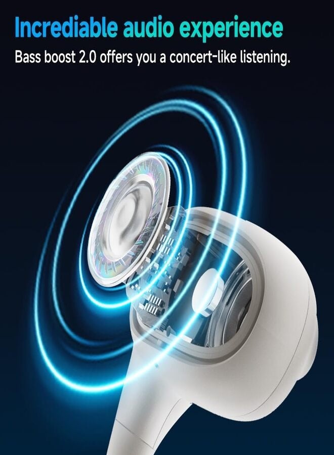 Crossky GTR2 Open Ear Earbuds, Bluetooth Headphones 5.4 Wireless Earbuds with Earhooks, 28H Playtime, Muiltpoint Connection, IPX5 Waterproof, Comfortable Ear Buds Compatible with iPhone & Android - white