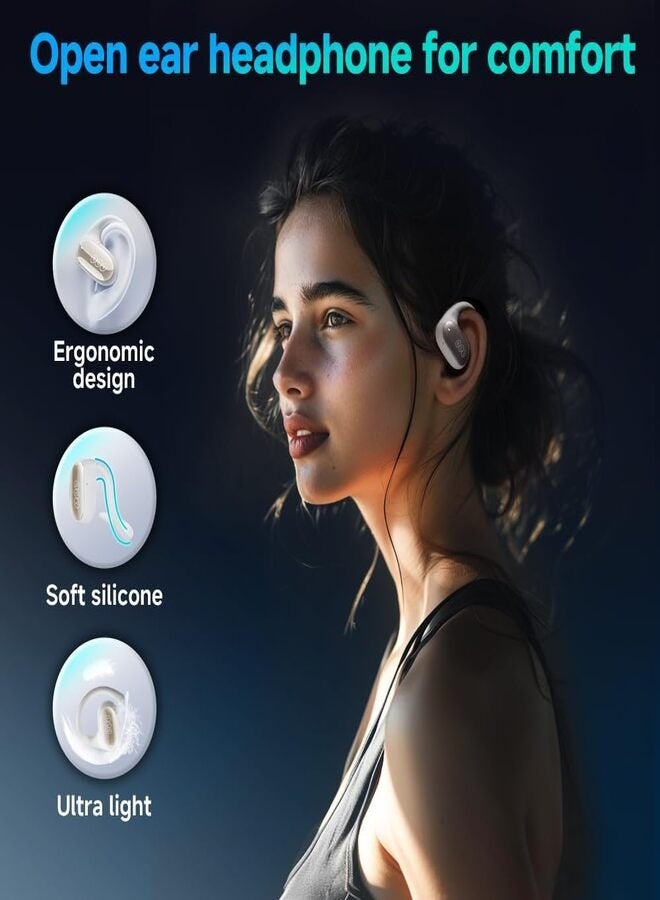 Crossky GTR2 Open Ear Earbuds, Bluetooth Headphones 5.4 Wireless Earbuds with Earhooks, 28H Playtime, Muiltpoint Connection, IPX5 Waterproof, Comfortable Ear Buds Compatible with iPhone & Android - white