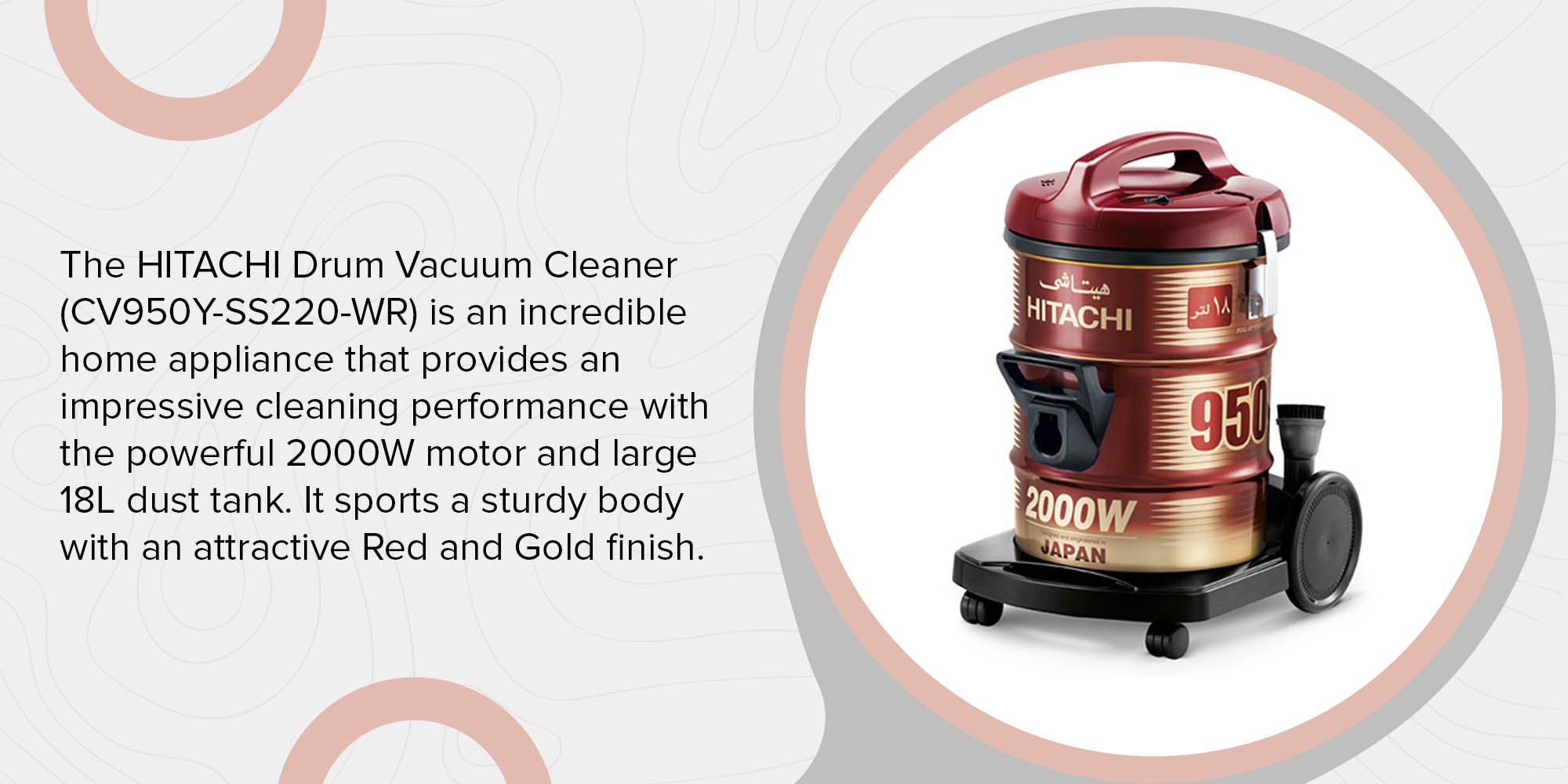 Drum Vacuum Cleaner 2000W 2000 W CV950Y-SS220-WR Red/Gold