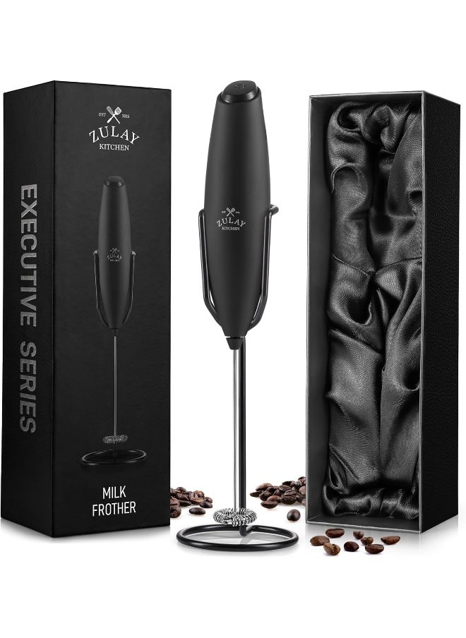 Zulay Kitchen Executive Series Milk Frother Wand - Upgraded & Improved Stand - Ideal Coffee Gift - Coffee Frother Handheld Foam Maker For Lattes - Electric Milk Frother Handheld For Cappuccino