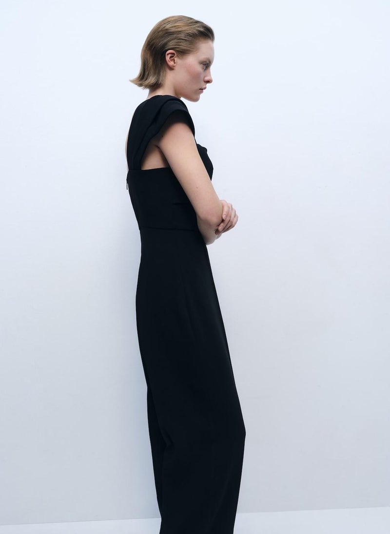 Long Draped Neckline Jumpsuit