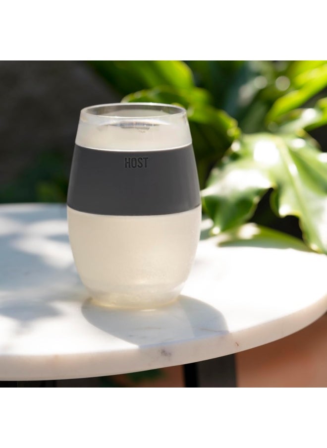 Host Cooling Wine Freeze Cup with Lid, Set of 2 Plastic Double Wall Insulated Wine Tumbler Freezable Drink Vacuum Cup with Freezing Gel, Wine Glasses for Red and White Wine, Gift Essentials, Gray