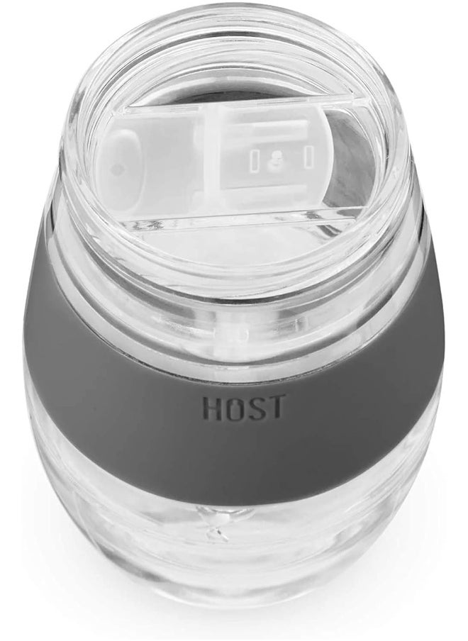 Host Cooling Wine Freeze Cup with Lid, Set of 2 Plastic Double Wall Insulated Wine Tumbler Freezable Drink Vacuum Cup with Freezing Gel, Wine Glasses for Red and White Wine, Gift Essentials, Gray