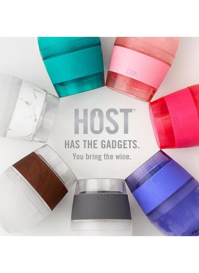 Host Cooling Wine Freeze Cup with Lid, Set of 2 Plastic Double Wall Insulated Wine Tumbler Freezable Drink Vacuum Cup with Freezing Gel, Wine Glasses for Red and White Wine, Gift Essentials, Gray