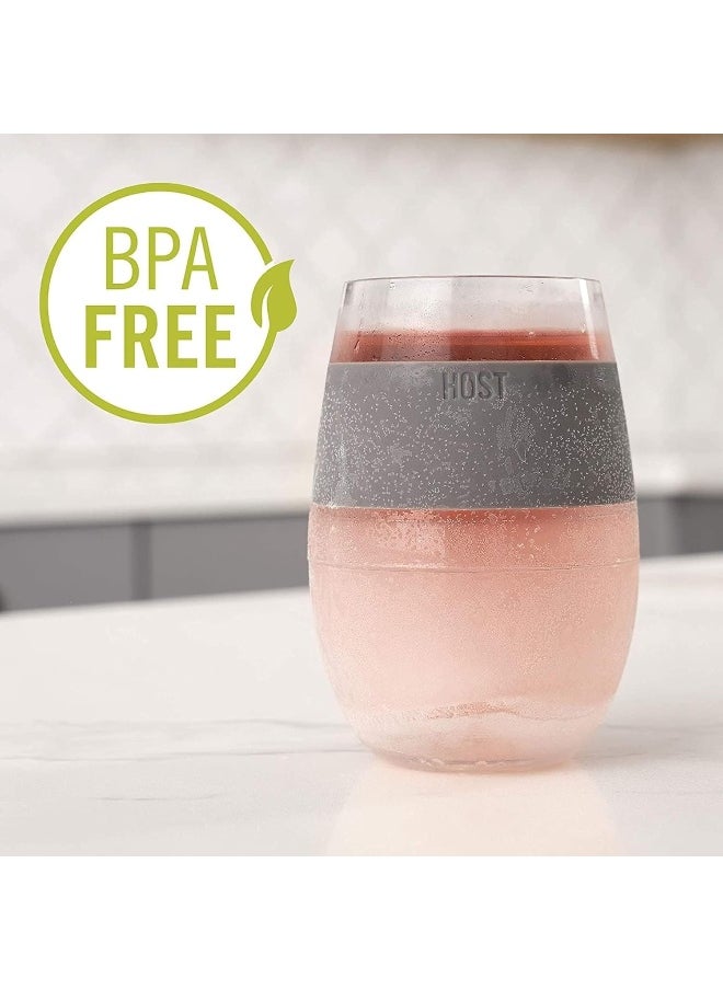 Host Cooling Wine Freeze Cup with Lid, Set of 2 Plastic Double Wall Insulated Wine Tumbler Freezable Drink Vacuum Cup with Freezing Gel, Wine Glasses for Red and White Wine, Gift Essentials, Gray