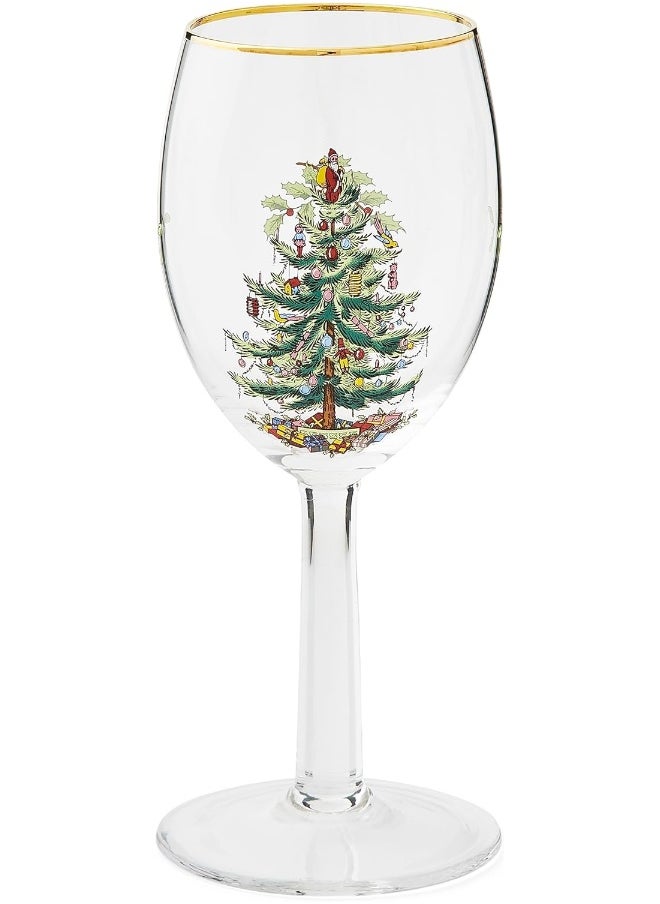 Spode Christmas Tree Wine Goblets with Gold Rims, Set of 4