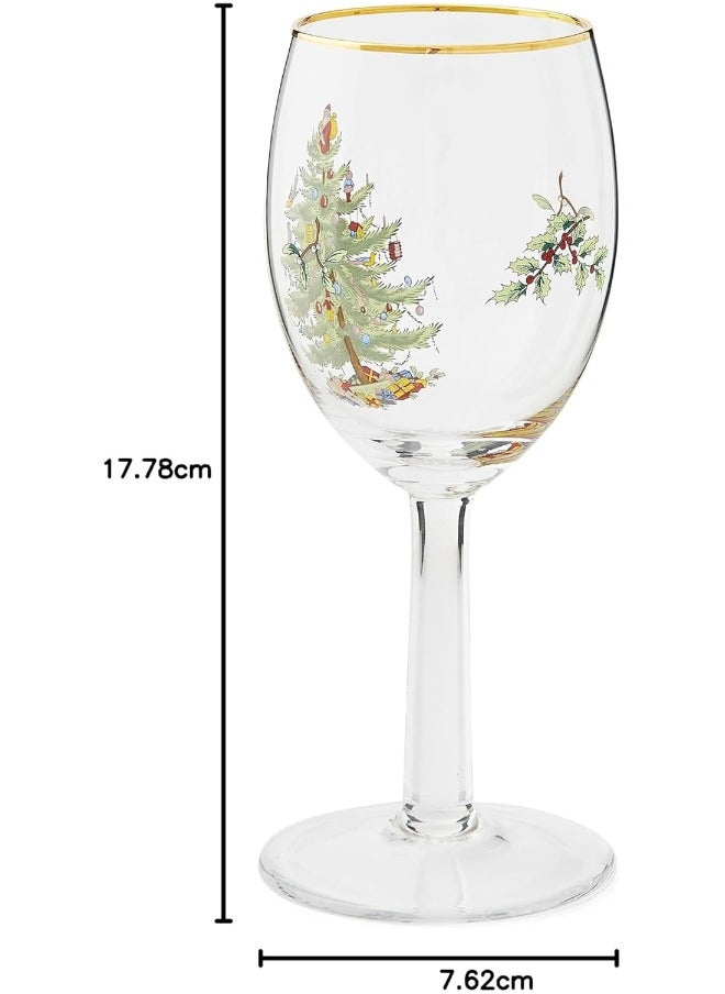 Spode Christmas Tree Wine Goblets with Gold Rims, Set of 4