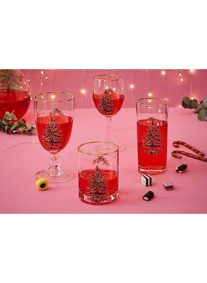 Spode Christmas Tree Wine Goblets with Gold Rims, Set of 4