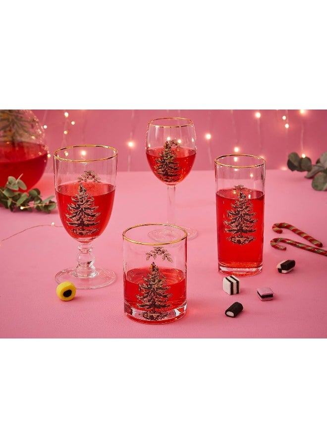 Spode Christmas Tree Wine Goblets with Gold Rims, Set of 4