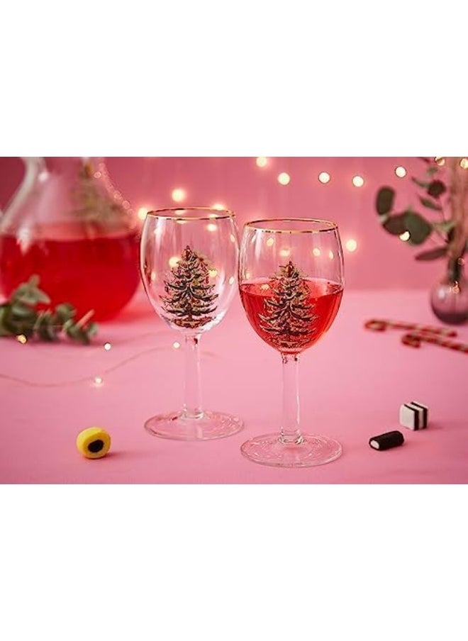 Spode Christmas Tree Wine Goblets with Gold Rims, Set of 4